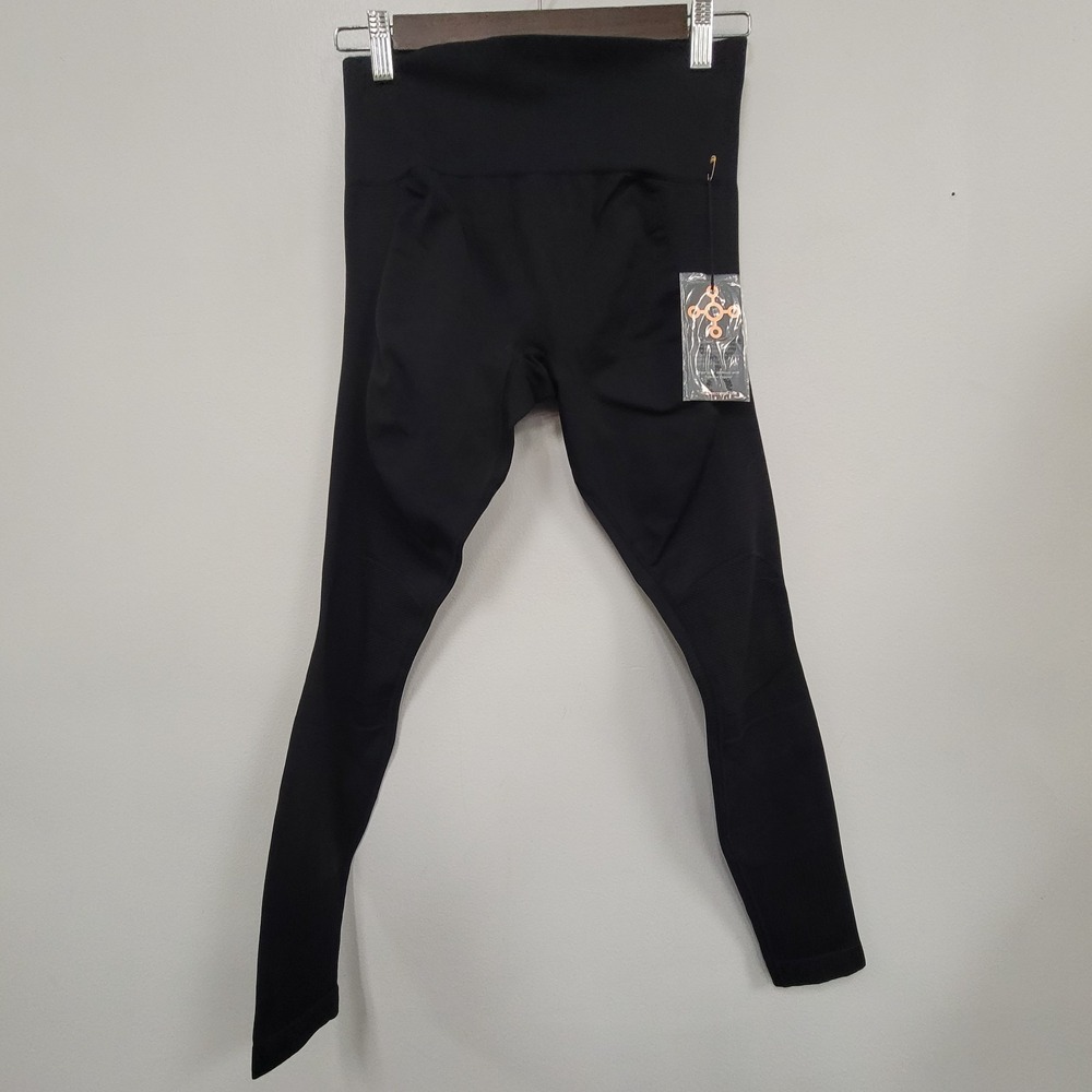 Tommie Copper Womens Pull On Seamless Copper Zinc Leggings Size M Black Compress